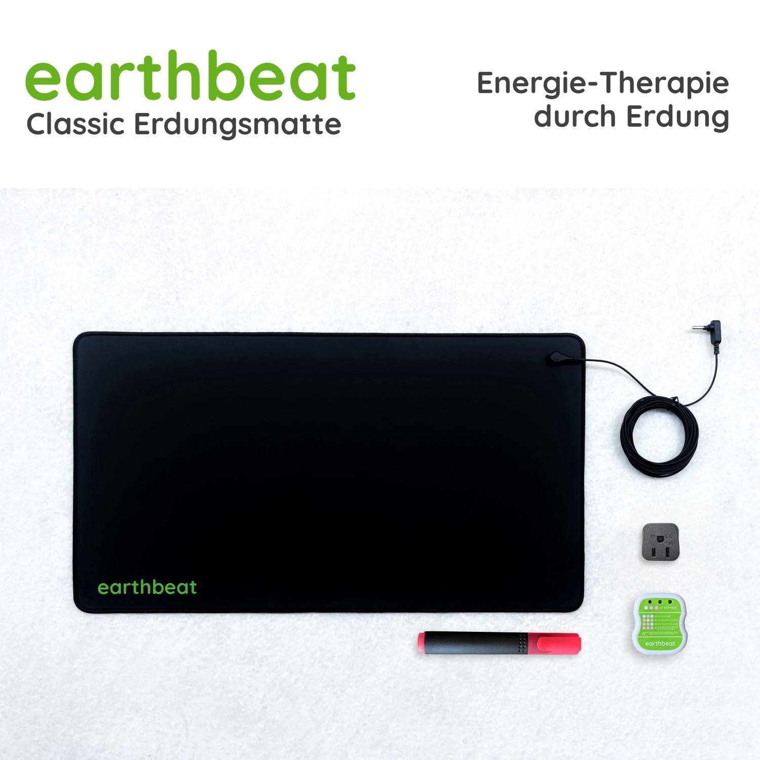 earthbeat Classic Erdungsmatte. Inklusive Schweizer Adapter. Kostenloses Grounding-Testkit. Natürliche Therapie für Schlafqualität, Wellness und Entzündungshemmung. Leitfähiges veganes Leder. 33×60 cm