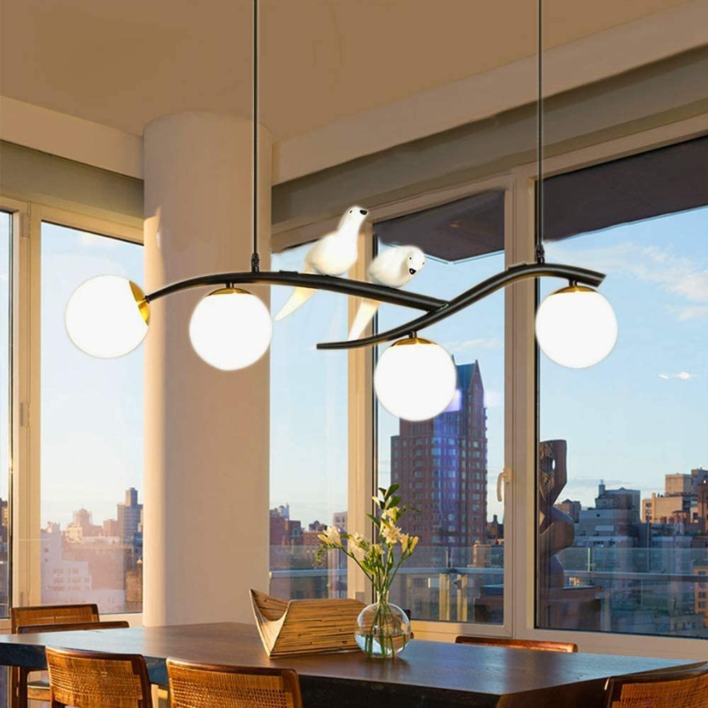 Lustre à oiseaux créatif suspension nordique noire pour illuminer et décorer une chambre sombre