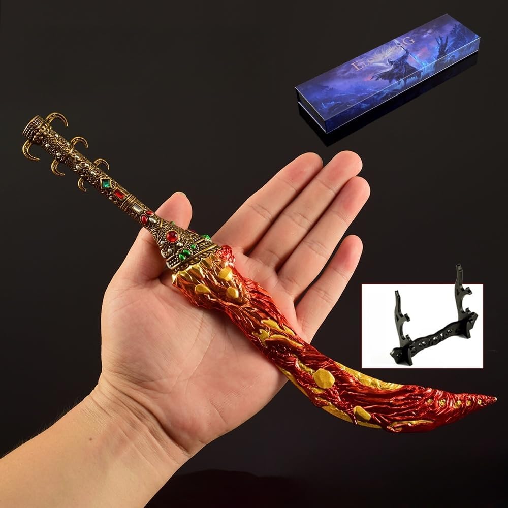 Superbuybox Game Elden Ring DLC Nightreign 12''30cm Magma Blade Curved Sword Giftbox Martial Arts Game Collection Gift Desk Decor w/Display Stand - Image 5
