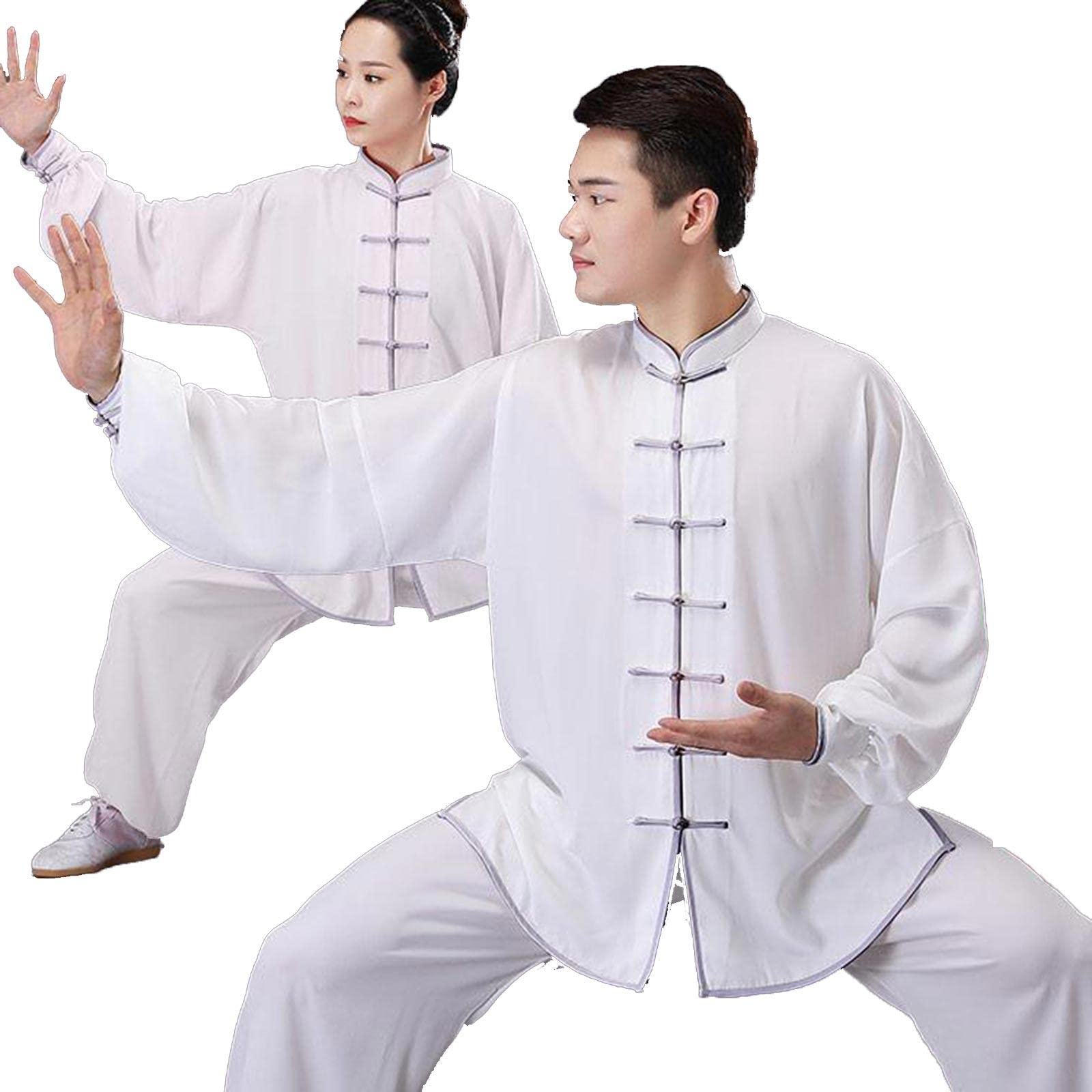 Cinese Kung Fu Vestiti Tai Chi Wing Chun Abbigliamento Arti Marziali Uniformi Taekwondo Formazione Panni Per Uomini Donne, Bianco 1-XS