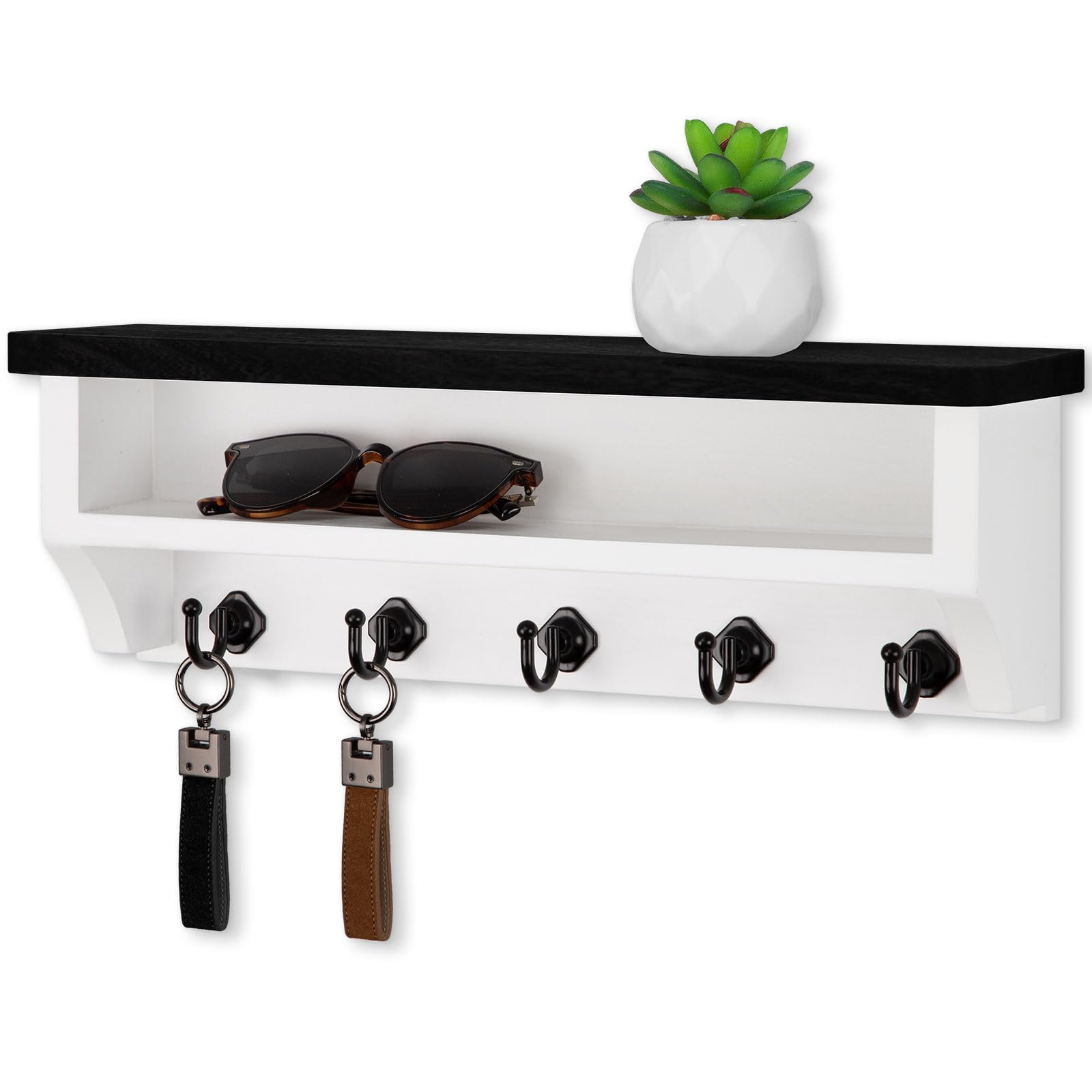 Nekon Key Holder Wall Mount, Wall Organizer Shelf with 5 Key Hooks