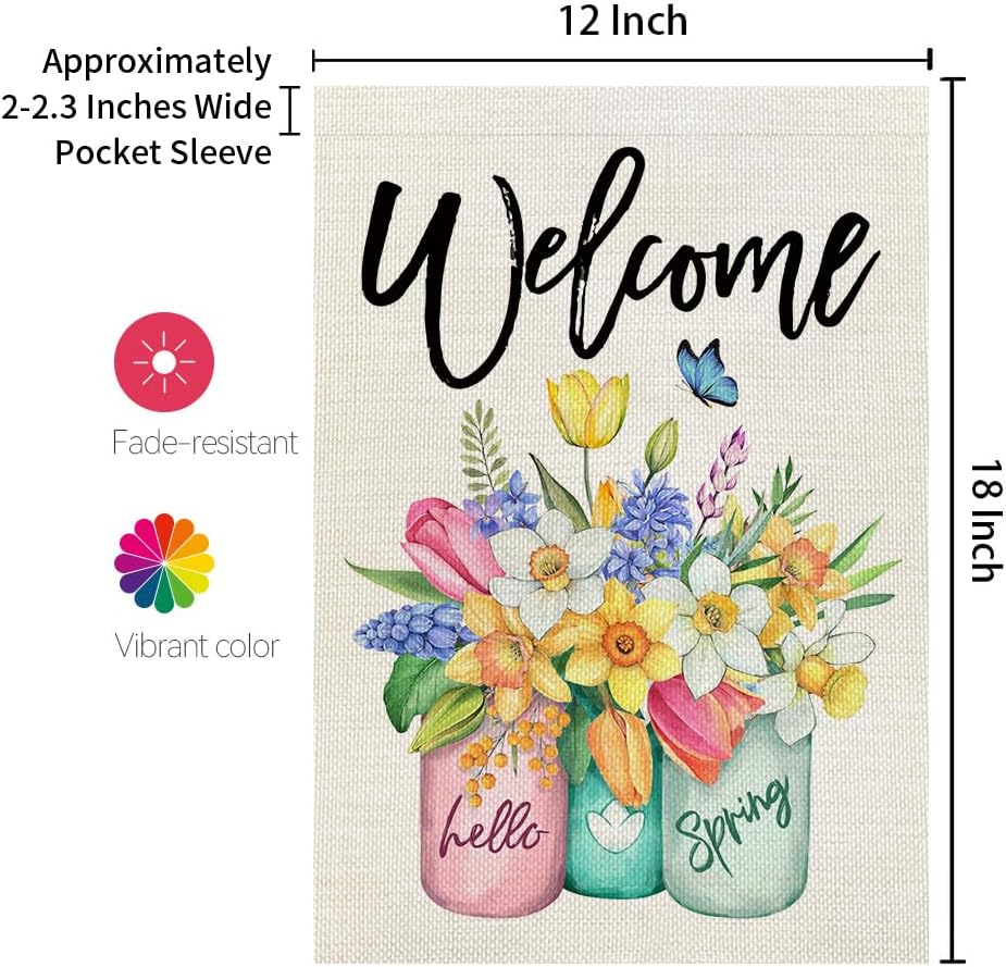 CROWNED BEAUTY Spring Garden Flag Floral Mason Jar Double Sided 12X18 Inches Burlap for Outside Seasonal Yard - Image 5