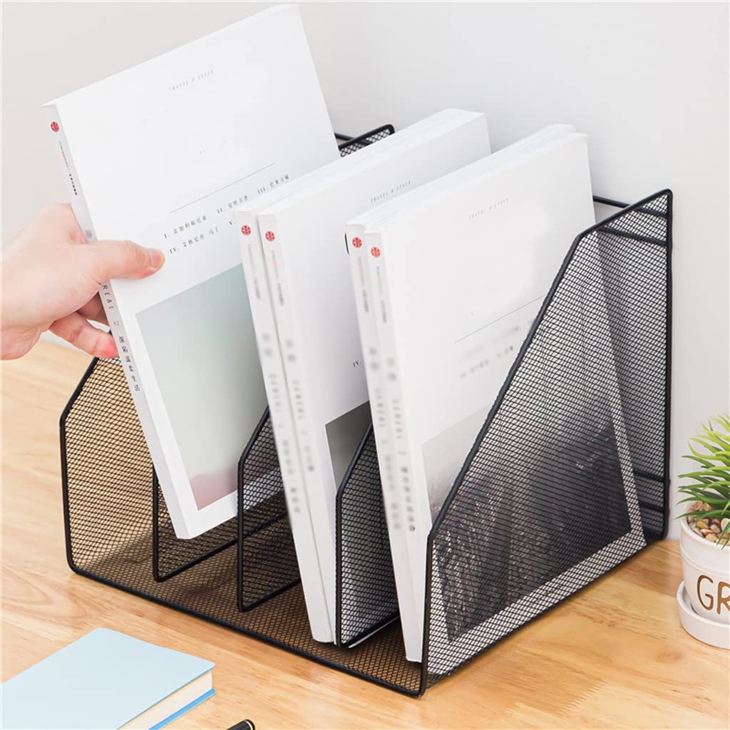 Zeitschriftensammler aus Metallgeflecht, 4 Fächer, Schreibtischaufbewahrungslösung, 28,5 x 25 x 24 cm, perfekt für Zuhause und Büro, Schwarz