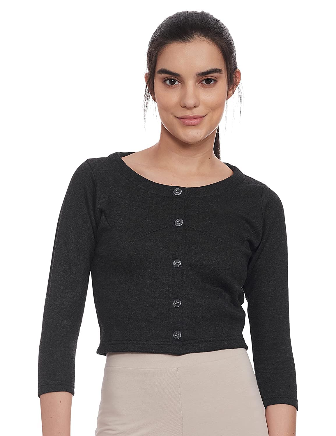 Soft and Comfy Women's Round Neck 3/4th Sleeves Thermal Top | Slim Fit Winter wear Button Blouse-image-25