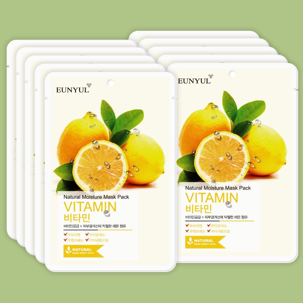 EUNYUL Natural Moisture Mask Sheet Pack - VITAMIN, 10Pcs | Made in Korea, K Beauty