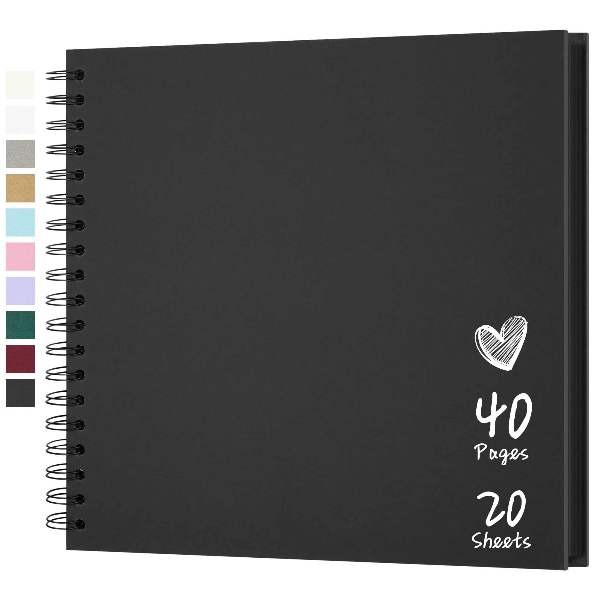 Hiwhy Scrapbook 10x10 Inch DIY Scrapbook Album Hardcover Kraft Paper Scrap Book Photo Albums 20 Sheets Memory Book for Family Wedding Black