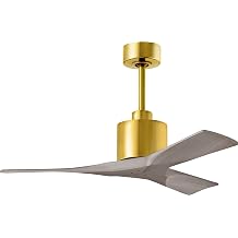 Matthews NK-BRBR-GA-42 Nan Damp Rated 42" Ceiling Fan with Remote and Wall Control, 3 Solid Wood Blades, Silent DC Motor, Brushed Brass with Gray Ash Tone