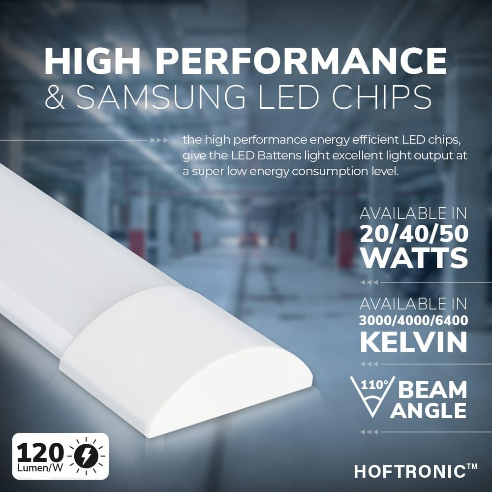 HOFTRONIC - Réglette LED 150 cm 50W Lampe à tube intégré 4000K neutre blanc 6000lm super lumineux 30000h Lampe LED à champ long 1500x74x25mm (LxlxH) Plafonniers éclairage de garage