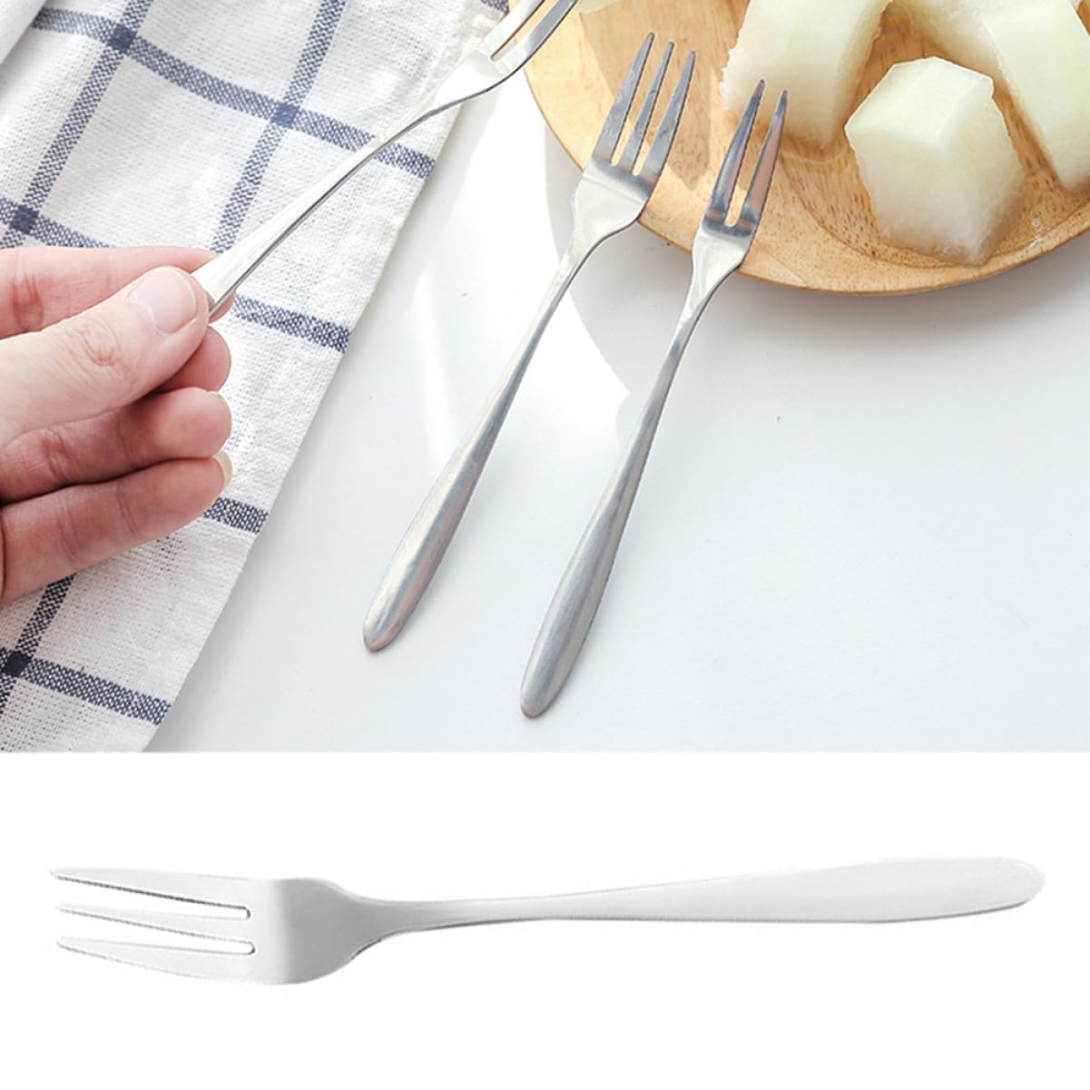 12 pezzi Forchette da Frutta in Acciaio lungo Forchettine Dessert e Beefsteak Riutilizzabili Leggere e Resistenti per Uso Quotidiano e Picnic