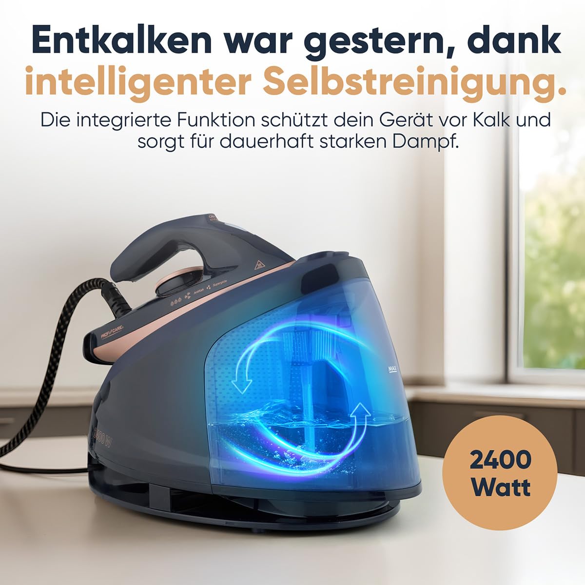 ProfiCare® Dampfbügelstation | Superglide Keramiksohle | 2400W Bügelstation | starke Dampfleistung 150 g/min | 4 Bar Druck | bis zu 80 Minuten am Stück bügeln | Dampfbügeleisenstation | PC DBS 3127