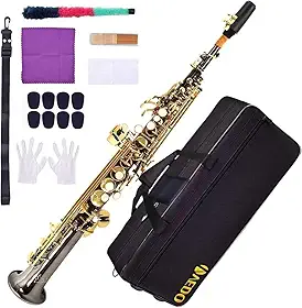 VEDO Saxofone Soprano Em Bb, Instrumento De Tubo Reto, Campana Integrado, Adequado Para Iniciantes E MúSicos NíVel IntermediáRio, Estojo, Boquilha, Sapatilhas, Palhetas, Kit Limpeza, Correia, preto