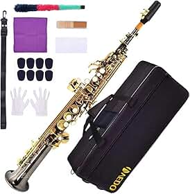 VEDO Saxofone Soprano Em Bb, Instrumento De Tubo Reto, Campana Integrado, Adequado Para Iniciantes E MúSicos NíVel IntermediáRio, Estojo, Boquilha, Sapatilhas, Palhetas, Kit Limpeza, Correia, preto
