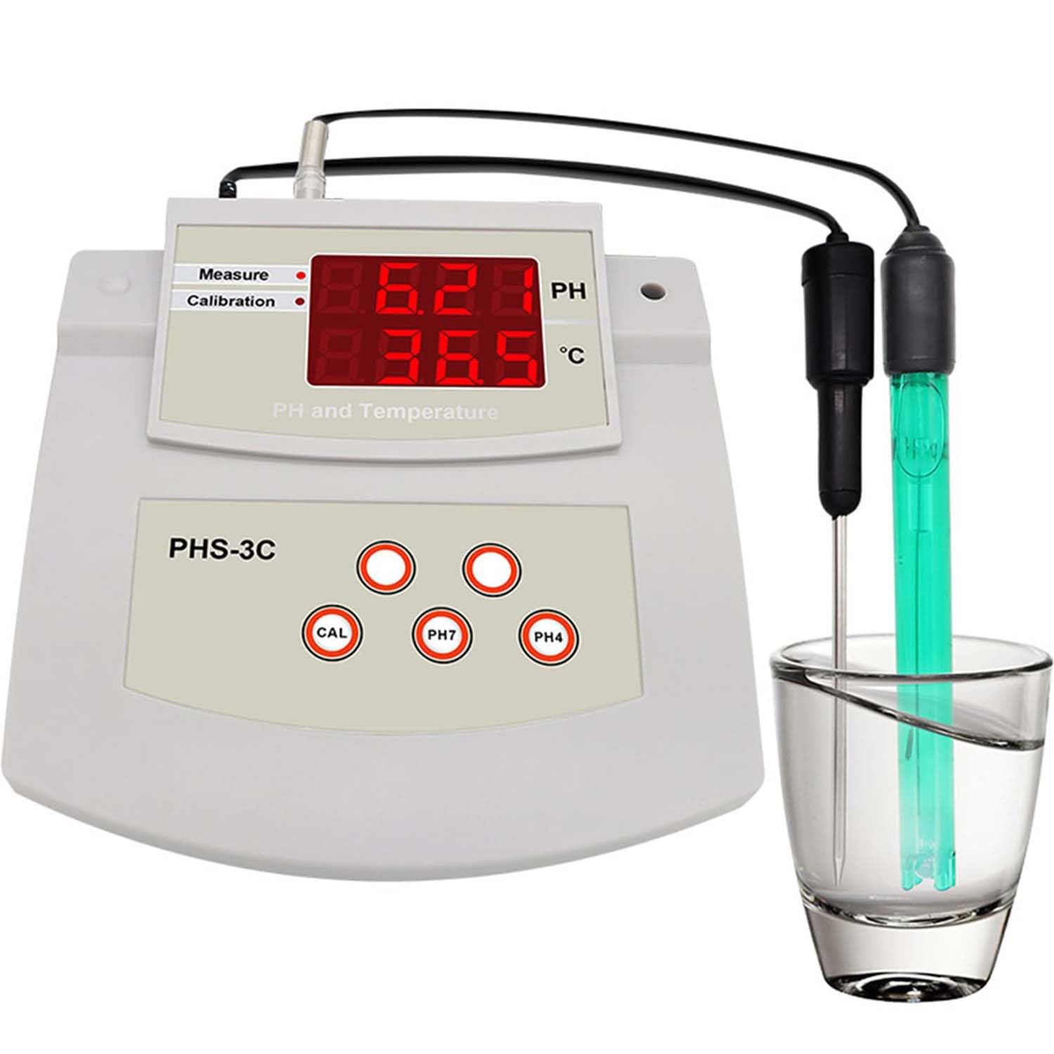 Comprobador de temperatura PH/2 en 1, calibración automática digital de precisión 0.01, 0-14 pH/0-100 ℃, compensación automática de temperatura, pantalla LED para acuario, laboratorio, piscina