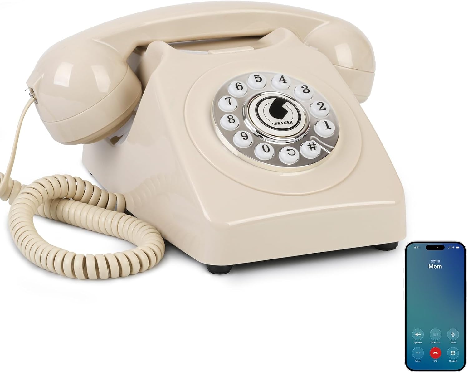 Bluetooth Landline Phone for Cell Phone, Retro Wireless Home Phones,Beige