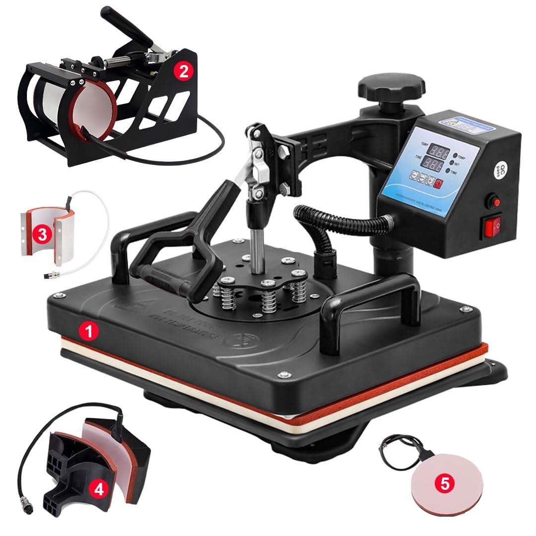 MY PC WALA- 5-in-1 Heavy D uty Heat Press Machine | 2025 Model | 12x15 Inch Platen | Digital Display Sublimation and Vinyl Printing | DTF Printing | Multifunctional Print on T-Shirts, Plates , Cups and all Flat Products |-image-21