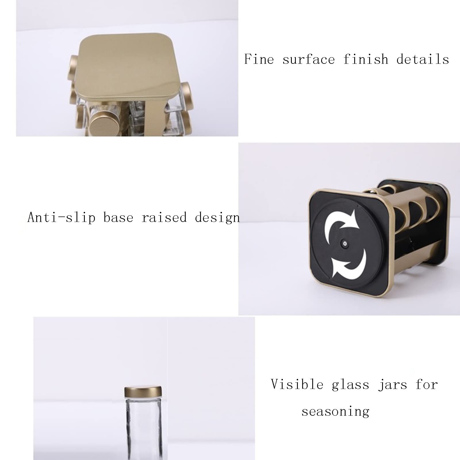 Portaspezie nizer con scatola per condimenti di grande capacità e dispenser di cibo secco, soluzione per conservare barattoli e bottiglie di condimento, design rotondo color oro champagne