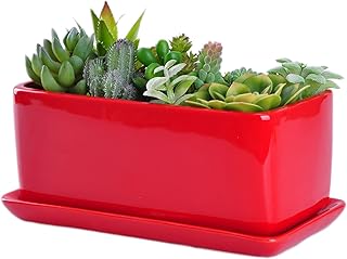VanEnjoy 10 Inch Red Rectangle Ceramic Succulent Planter Pot Decorative ...