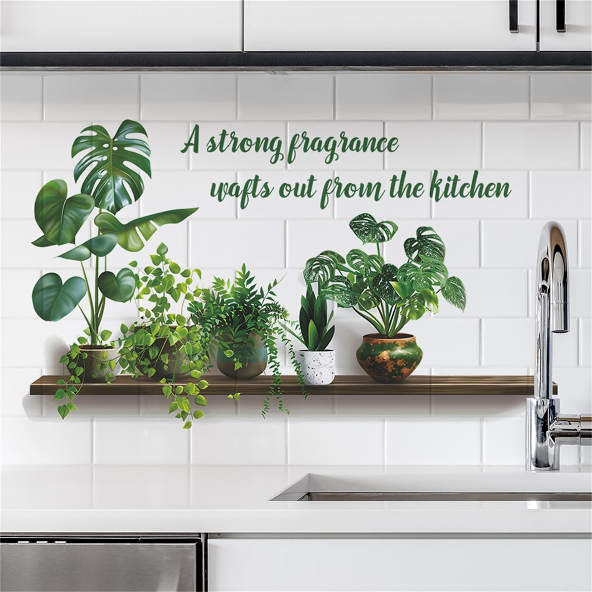 WALLMEII ウォールステッカー グリーン 鉢植え 英語スローガン 観葉植物 シミュレーション 植物 緑の葉 壁紙シール はがせる おしゃれ 春 ウォールシール 景色 壁飾り 子供 リビングルーム 寝室 学習 インテリア 壁 シール 剥がせる 壁紙 ステッカー