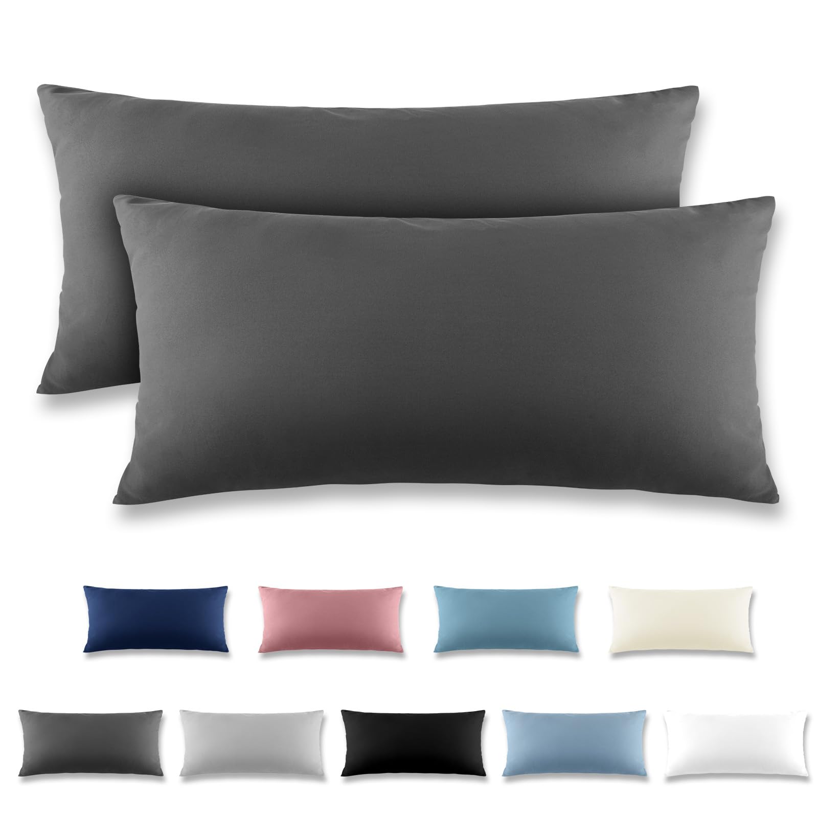 REDKEY Pillow Case – Set of 2 Pillowcases 40 x 80 cm, with Hidden Zip, Breathable, Soft, Anti-Wrinkle Microfibre – Dark Grey