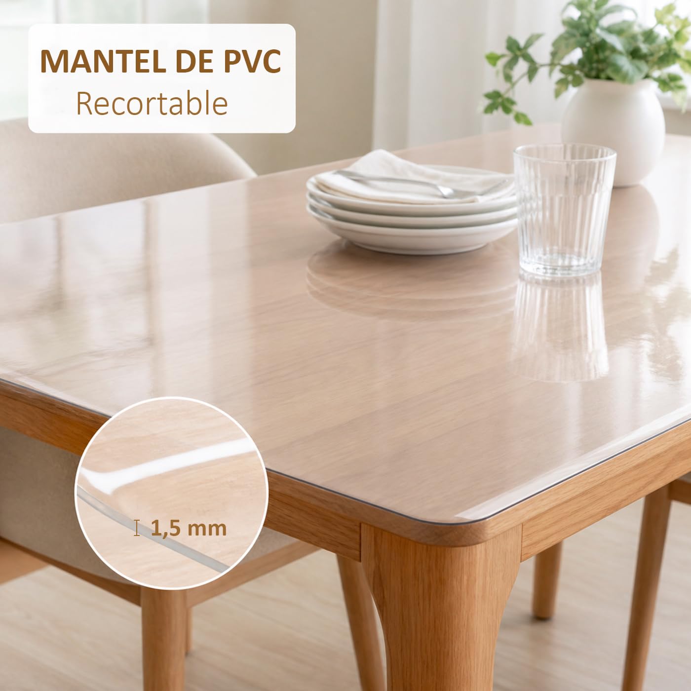 MERCURY TEXTIL – Protector de Mesa Transparente de PVC, Mantel Grueso 1,5 mm para Mesa Rectangular y Redonda, Impermeable, Resistente y Anti Manchas.(120 cm,Redondo)