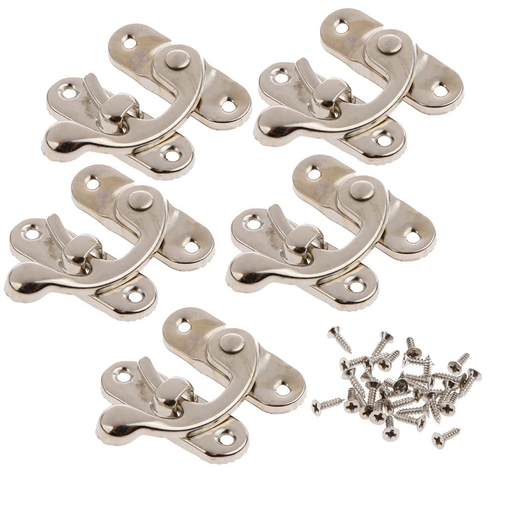 Hawk Eye Metal Lock/Buckle/Latch/Hook/Swing Clasp with Screws for Wood Jewellery and Small DIY Works 10 Pcs with Screws (Silver), 34x28 mm