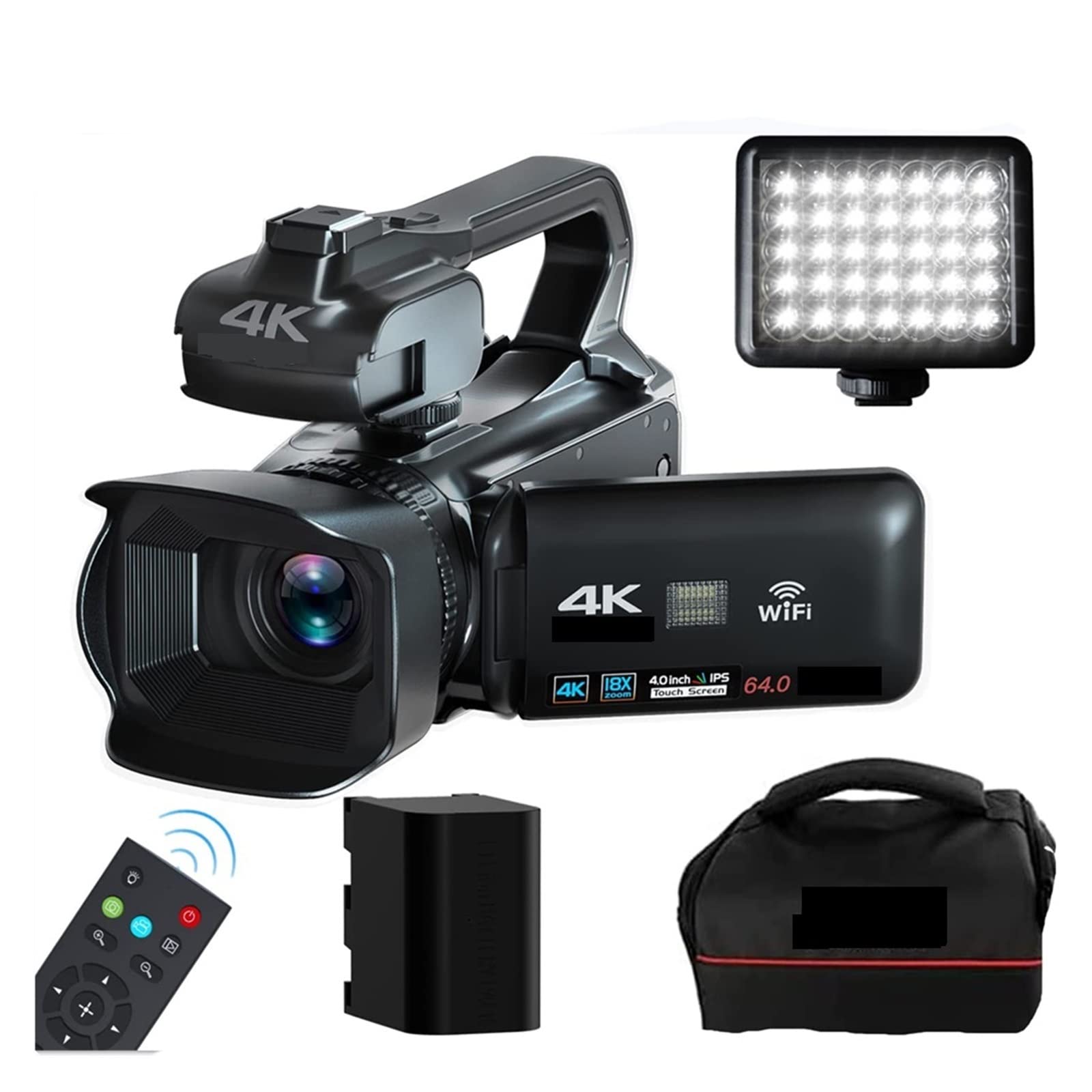 Videocámara, Auto Focus 64MP 4K Cámara Digital for fotografía Videocámara Profesional Transmisión en Vivo Webcam Vlogging Video Recorder Cámara de vlogging(128G SD Card,with Light)