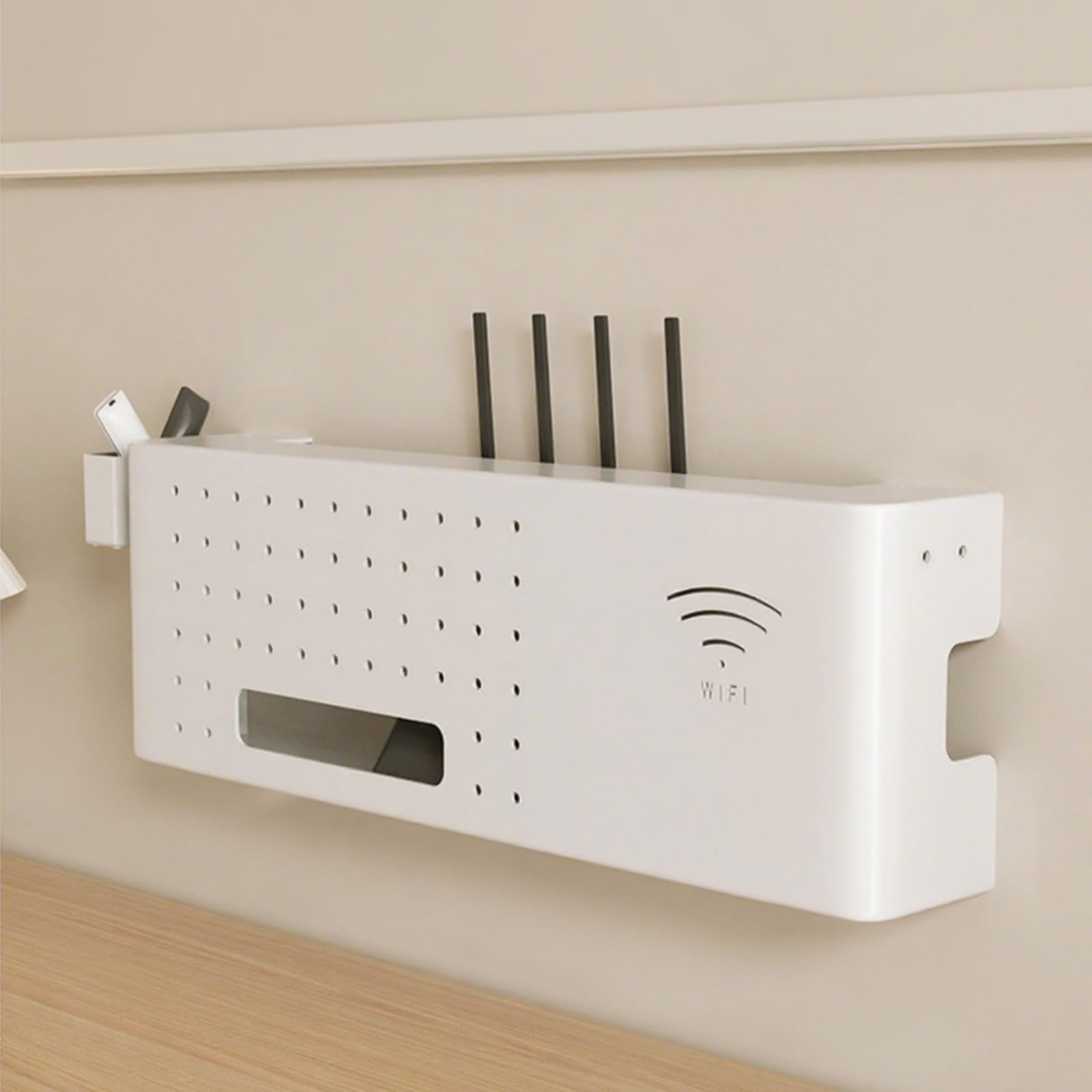Étagère murale pour routeur WiFi - Boîte de rangement pour routeur et fils - Élégante entrée - Blanc - 60 x 20 cm