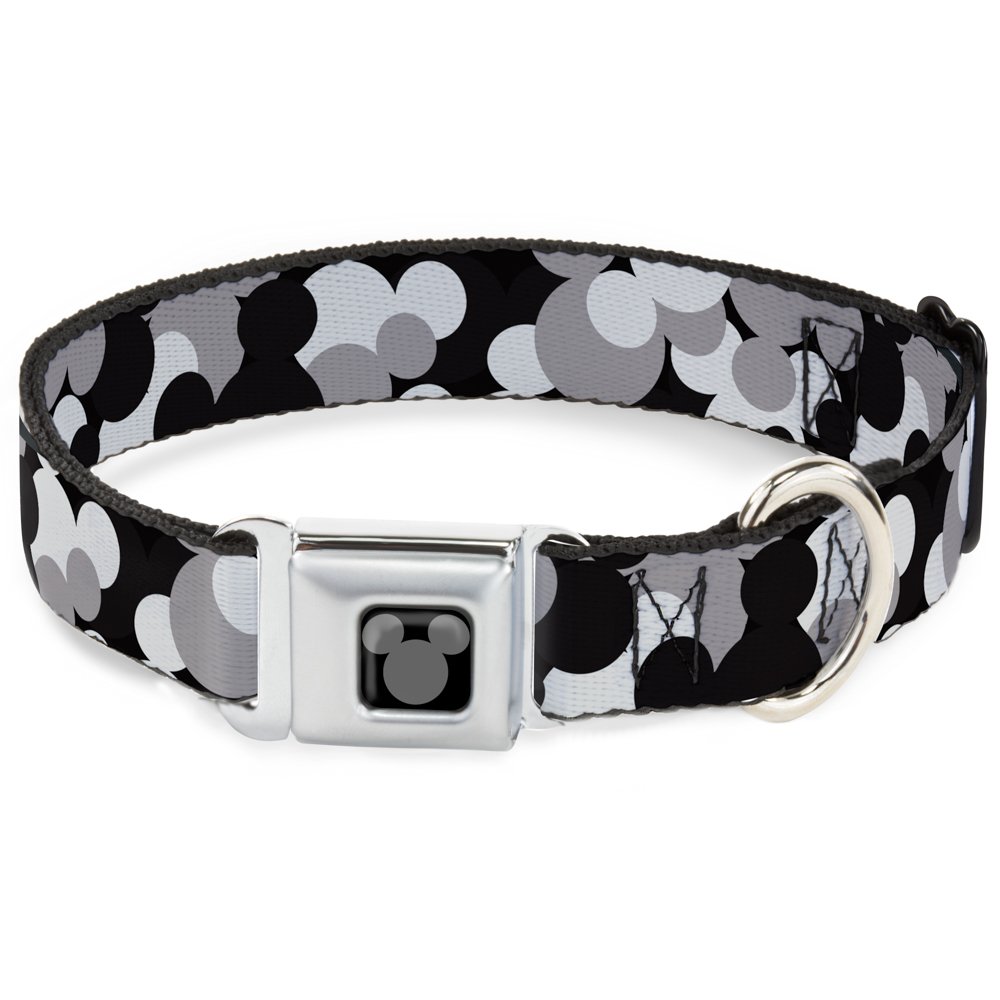 Buckle Down DC-WDY349-L Seatbelt Dog Collar, Large, Mickey Mouse Head Stacked Black/Grays