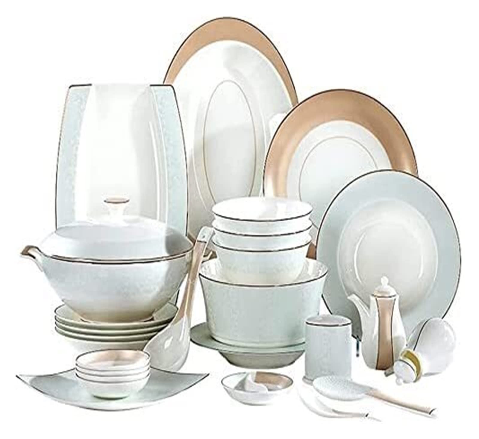 Geschirr-Set, luxuriöses Tafelservice für Familien, Porzellan-Geschirr-Set, 50-teilig, Bankett-Geschirr-Set, luxuriöses Bone China-Geschirr, Service für 10 Personen im europäischen Retro-Stil