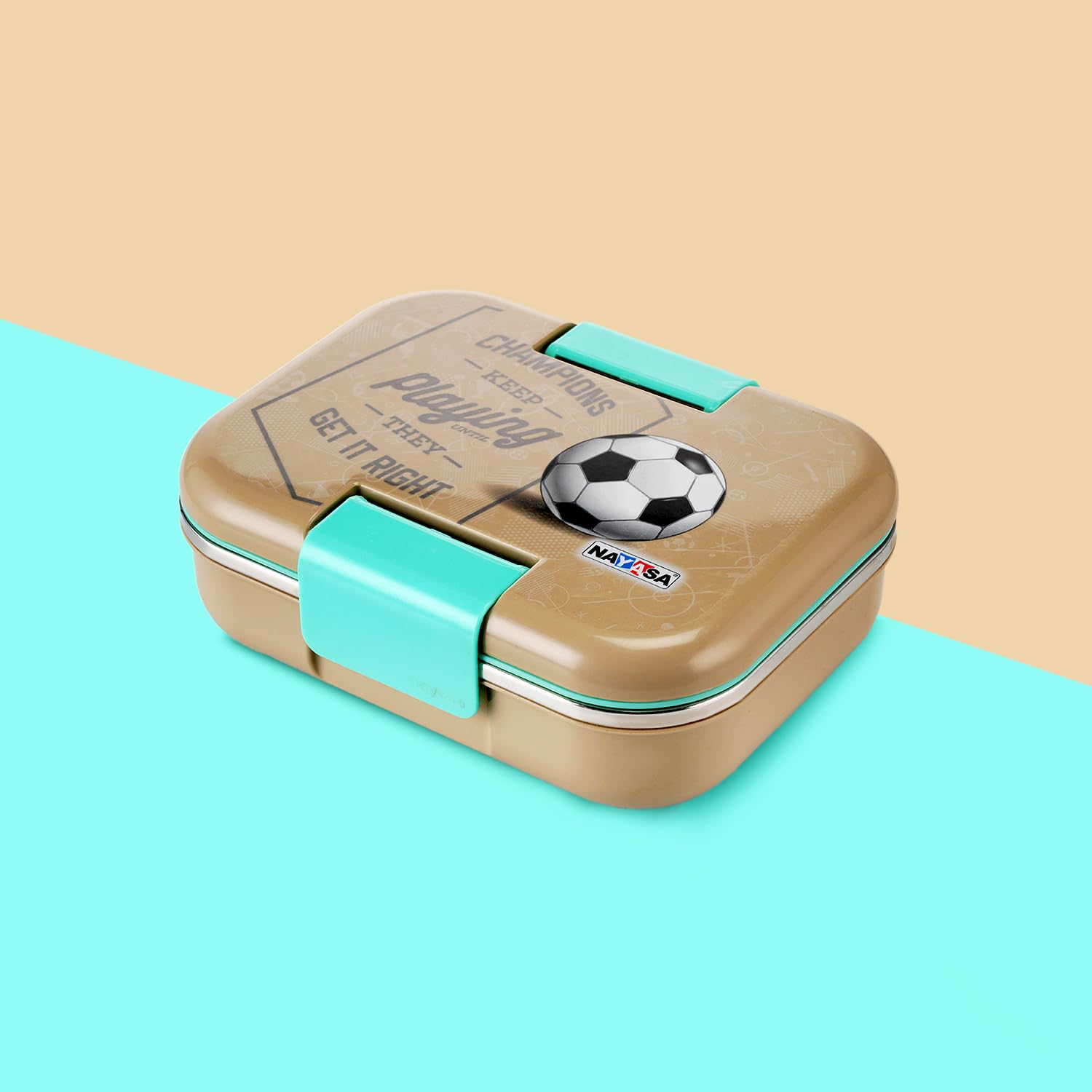 Nayasa Marco 2 Compartment Stainless Steel Insulated Lunch Box for Kids Boys | Football Champion Print | Vacuum Sealed Leak Proof Tiffin Box | 650 ml | Grey — Amazon image 7