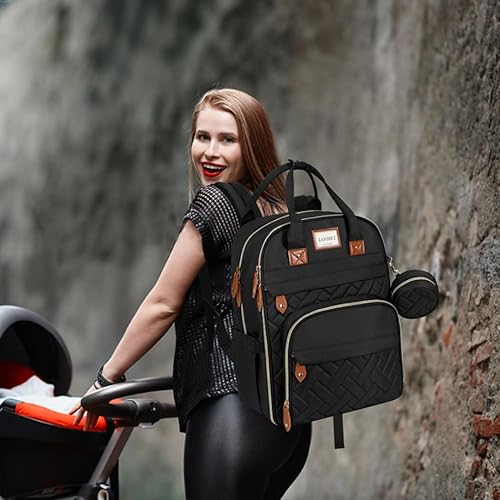 Miniatura 7 de LANDICI Mochila para pañales, bolsas de pañales multifunción para bebé con cambiador, correas para cochecito y funda para chupete, mochila esencial