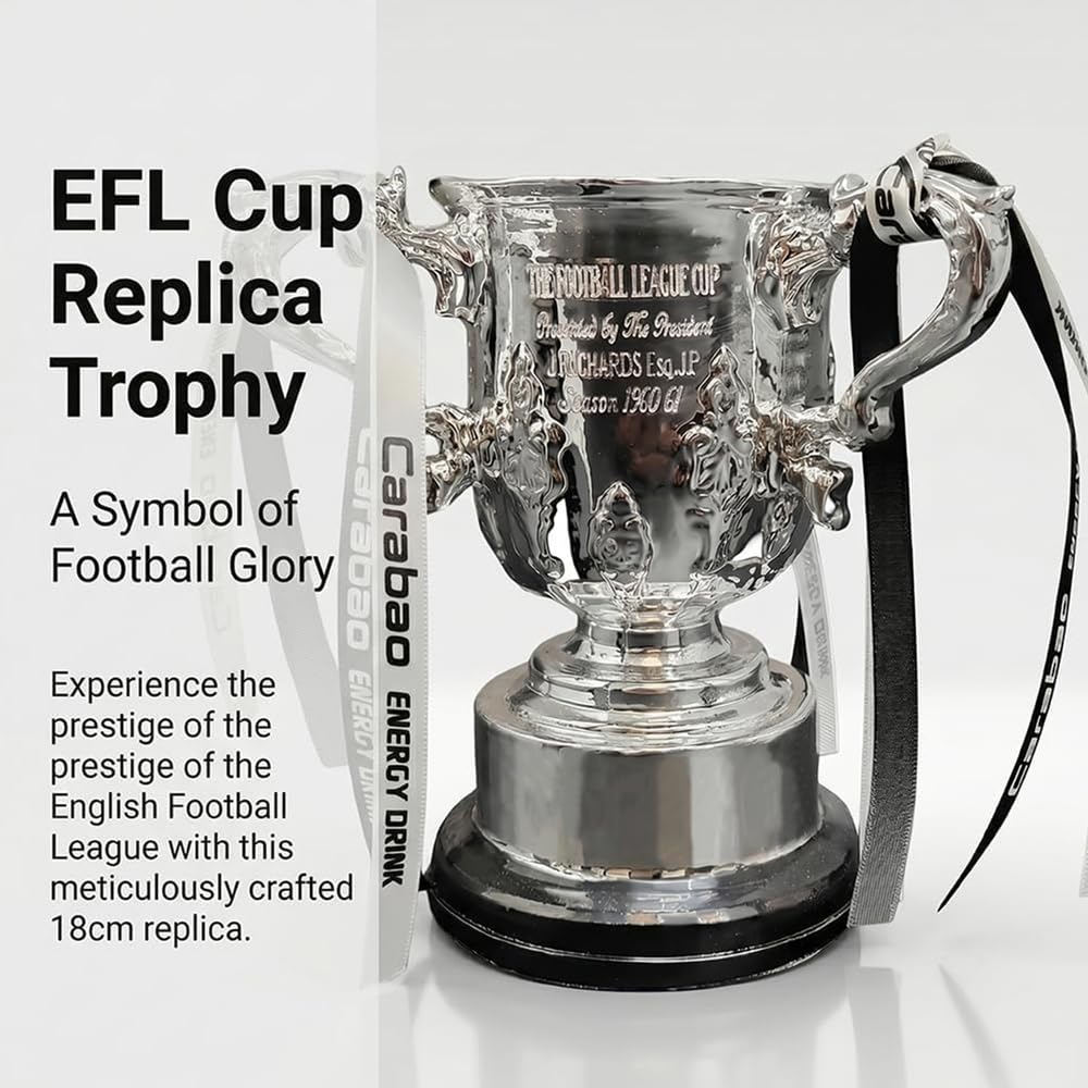 EFL Cup Réplica Trofeo Fútbol Copa Plata Colección | Trofeo réplica EFL Cup acabado plata para aficionados, coleccionistas, clubes y decoración deportiva