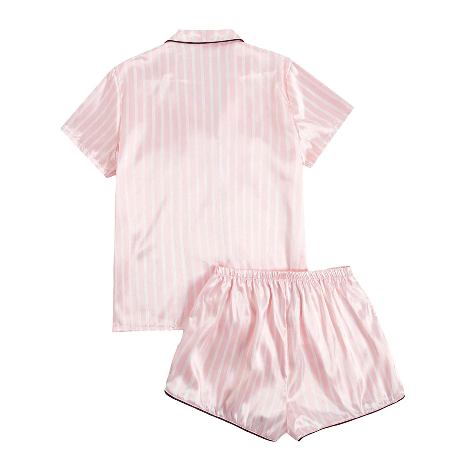 WWricotta Pyjama Soie Satin Femme uni Manches Courtes Short Boutons Ensemble Nuit