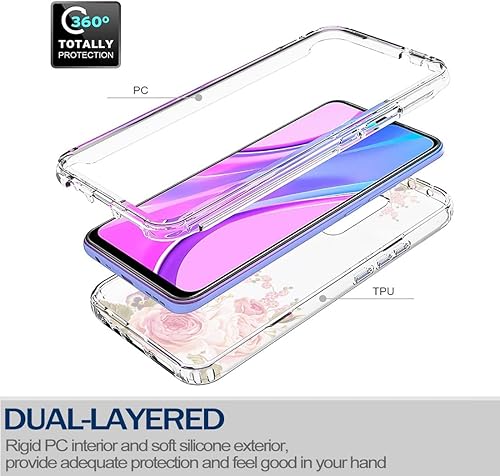 Miniatura 3 de Gufuwo Funda para Redmi 9Redmi 9 PrimePoco M2 con protector de pantalla de vidrio templado, carcasa rígida de protección de diseño floral de cuerpo