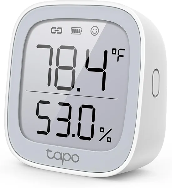 Tapo Smart Temperature and Humidity Monitor, 2.7" E-Ink Display, Swiss-Made Sensor, Real-Time Notification, Visual Graphics, Hub Required, White (T315)