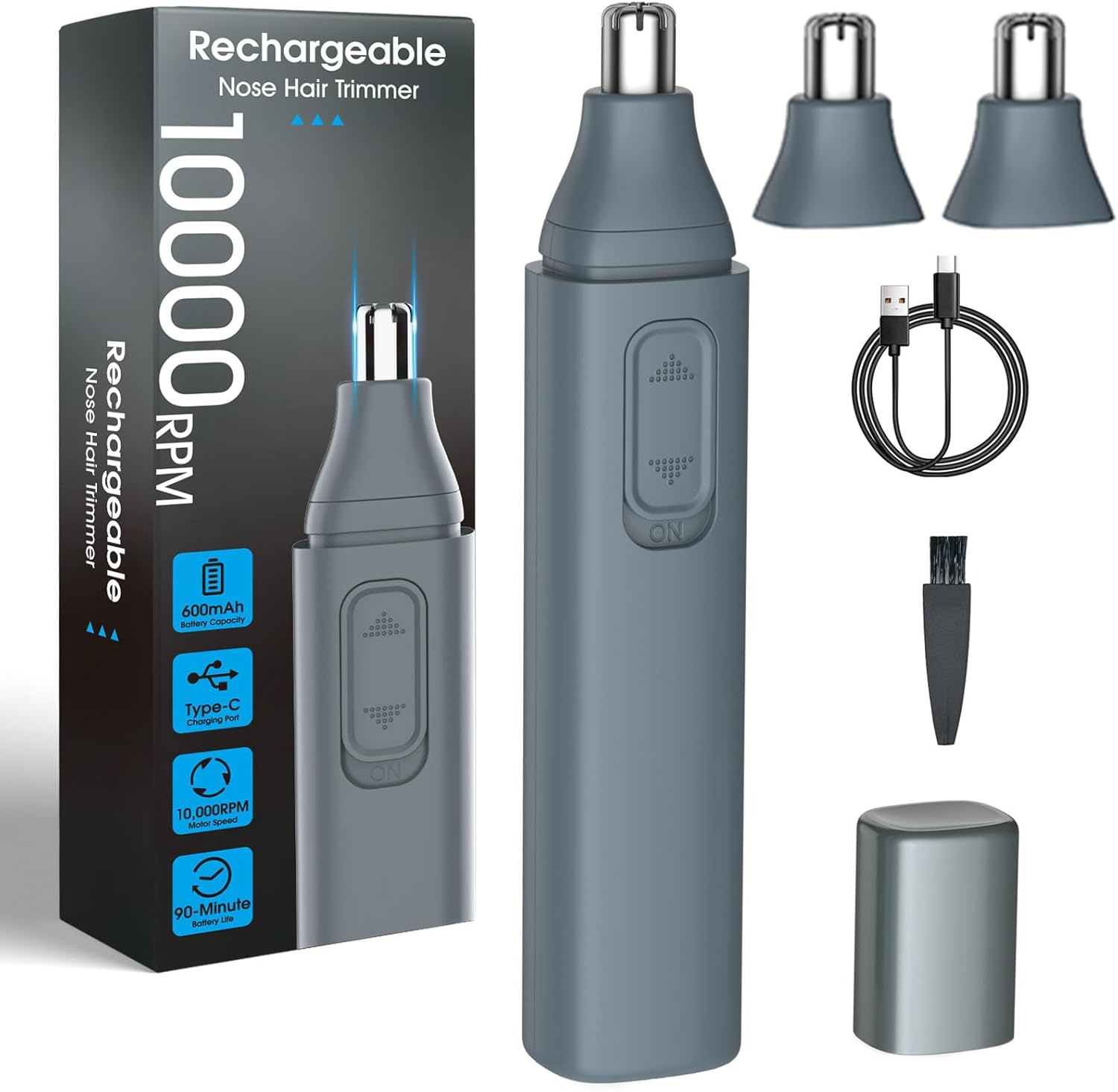 JISHO Ear and Nose Hair Trimmer for Men Women – 10000 RPM Powerful Motor with Dual Stainless Steel Edge Blades USB Type-C Rechargeable for Easy Cleansing Travel Size?2 Refills?