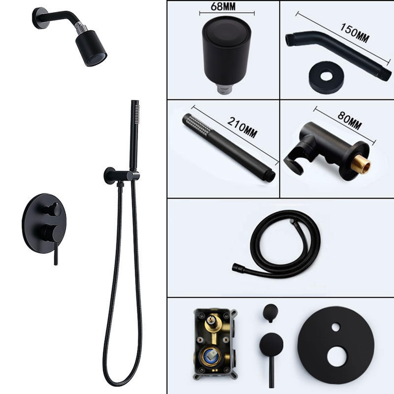 XJTNLB Columna de Ducha Empotrada Alcachofa de Ducha Efecto Lluvia Duchas de Baño Empotradas Negro Monomando