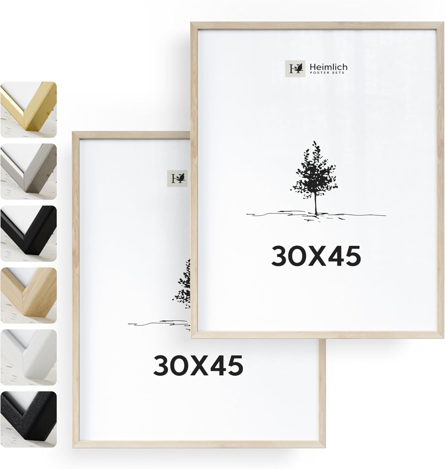 Heimlich® - Cadre photo - 30 x 45 cm, chêne, lot de 2 - Petits cadres pour affiches avec protection plastique - Montage mural uniquement