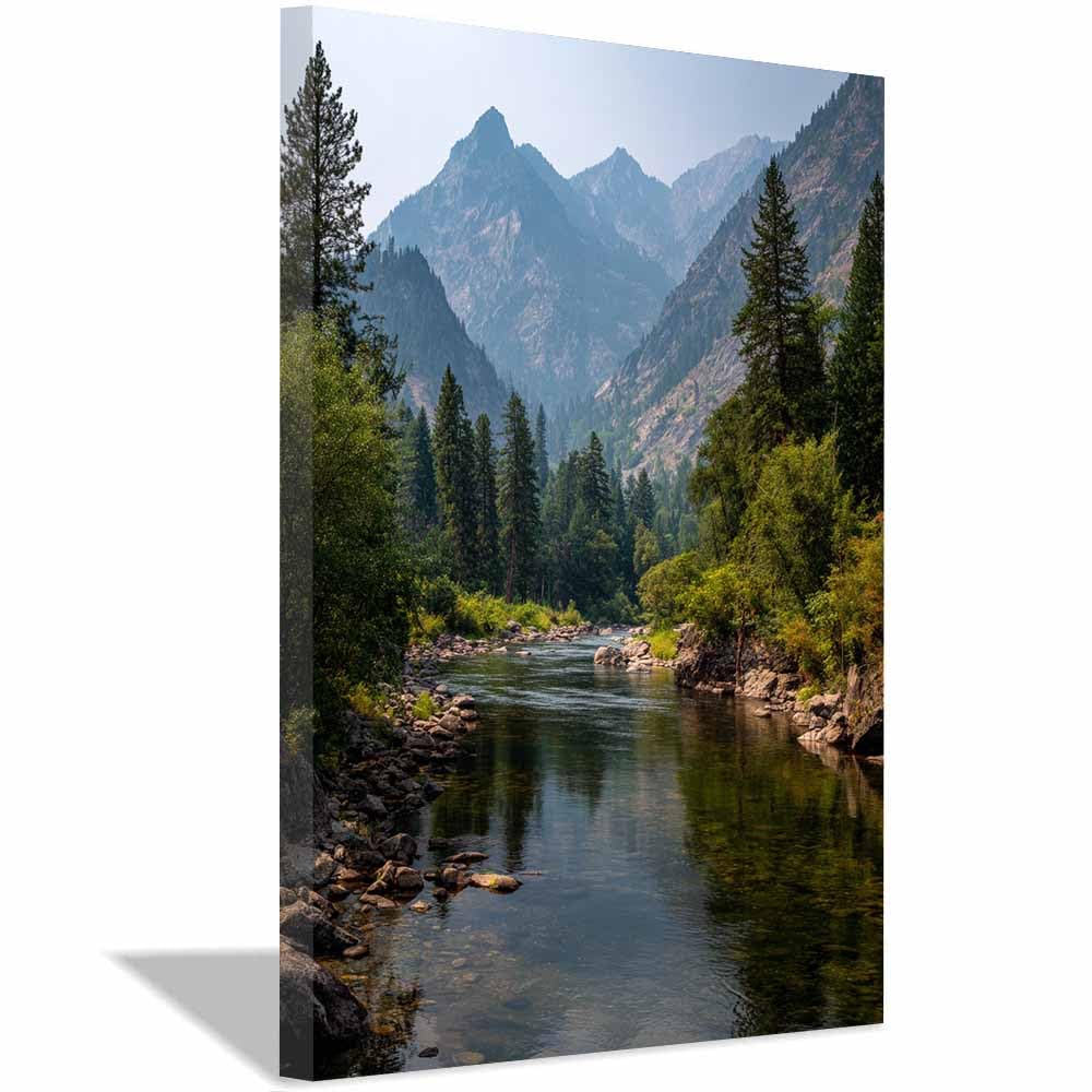 HOQIU Beautiful wall art Mountainse River Views canvas artwork for wall, art prints, For living room, bedroom, bathroom, dining room, painting and decor.(Multicolor)-40x60cm Framed