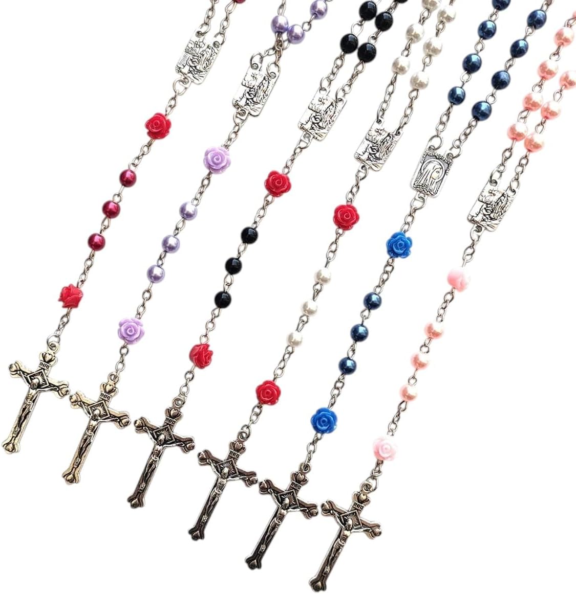 SANNIDHI Cross Pendant Pearl Necklace with 8mm Rosary Beads for Prayer and Gift Box main image 0