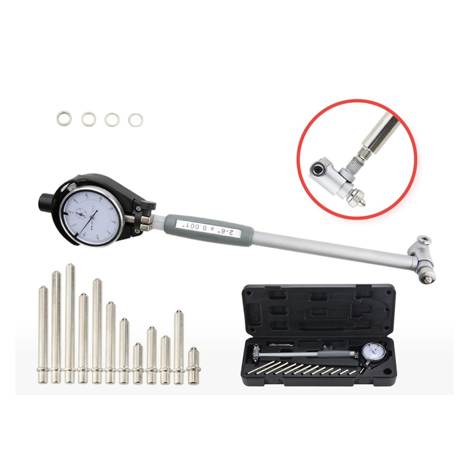 2 "-6" Zoll Zifferblatt Bohrung Gauge Messuhr Innendurchmesser Messstab Tiefloch Messwerkzeuge Sonde 18-35-50-160mm,Präzise Kalibrierung(18-35mm Red Dial)