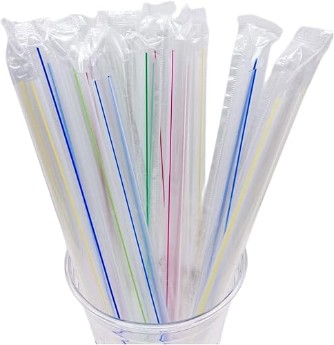 Fanale 100 pajitas de batido jumbo de color a rayas, pajitas Boba desechables para batidos, batidos y café helado, pajitas de plástico multicolor
