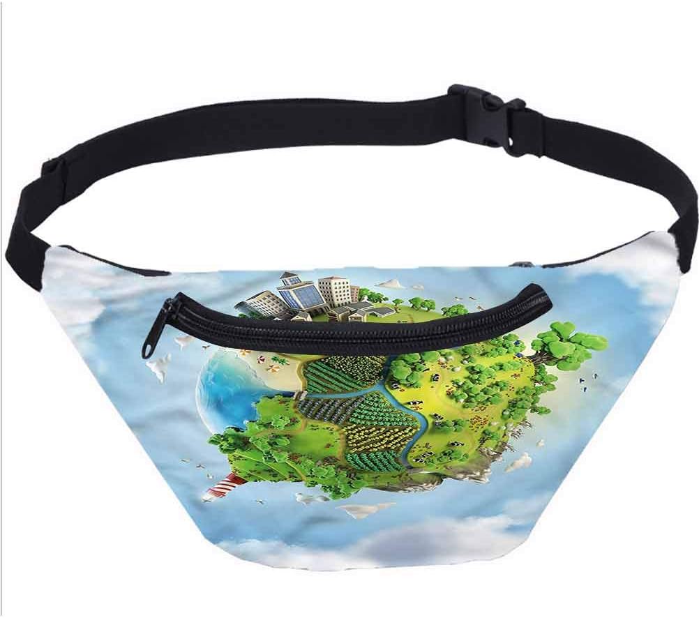 World Fanny Pack Bag,Cartoon Globe Greenery Running Travel Sports Bags