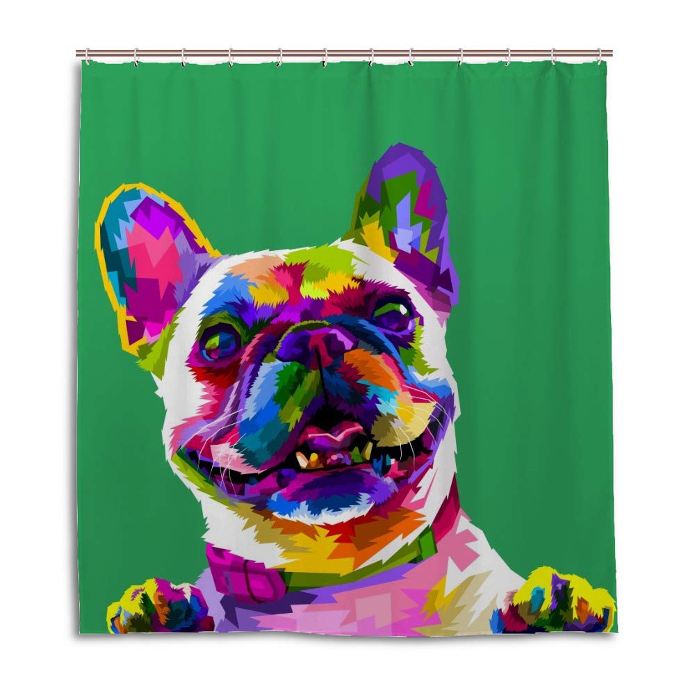 Rideau de douche bouledogue pop art vert 168x183 cm avec crochets
