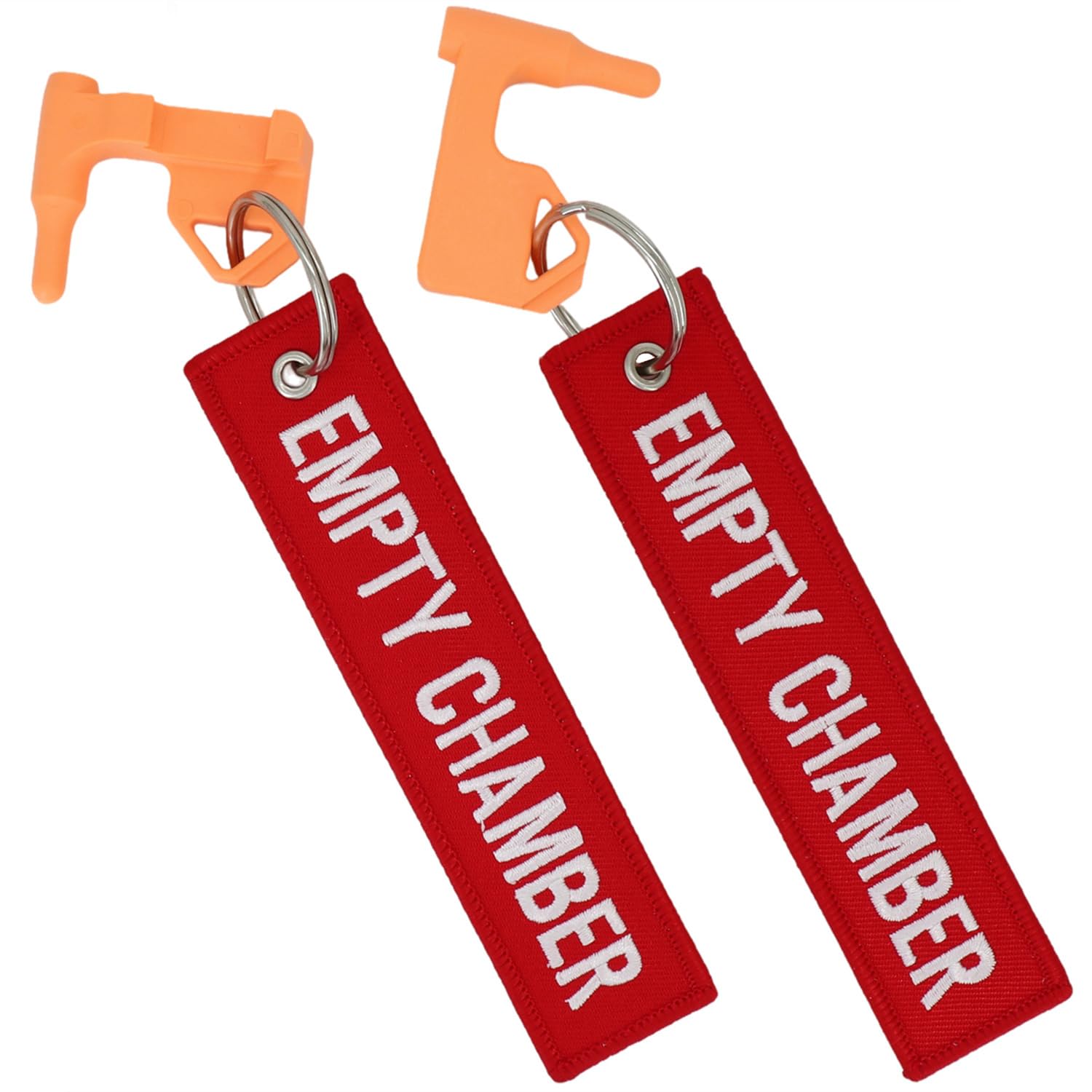 YONCONO 2Pack Chamber Safety Flag Fits Rifle Handguns Shotgun Pistol, Red/Orange Embroidery KeyChain Empty Chamber Tags - Universal Compatibility