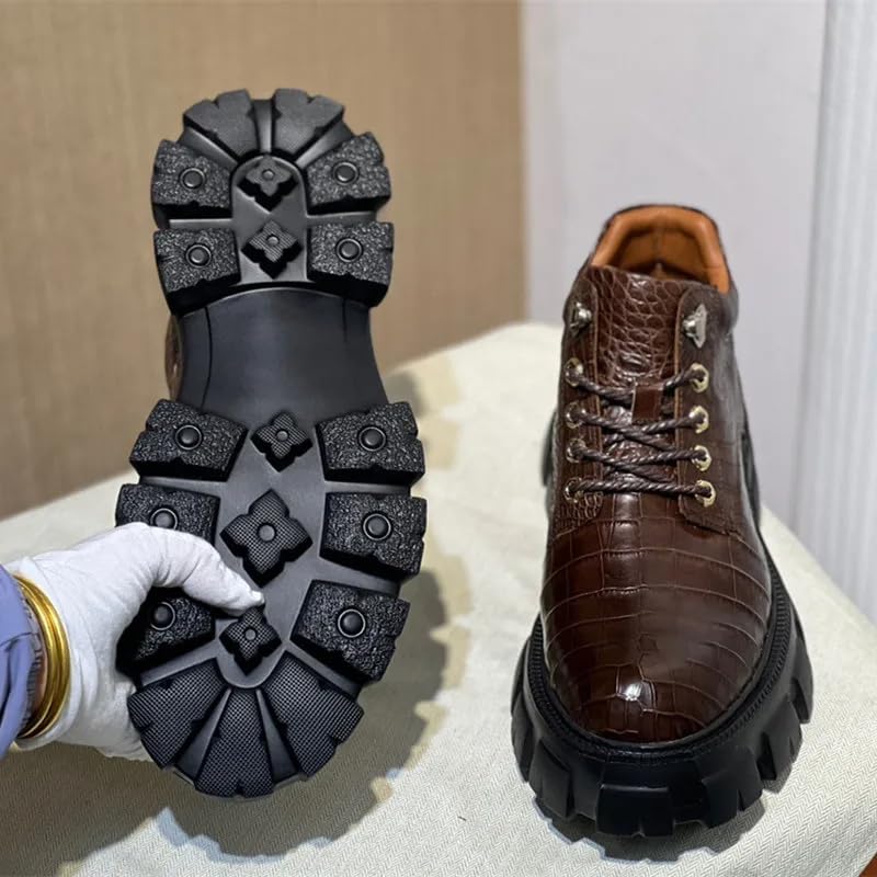 Authentic Exotic Crocodile Skin Men's Casual Height-Increasing Derby Shoes Genuine Alligator Leather Male Mid-top Dress Shoes3