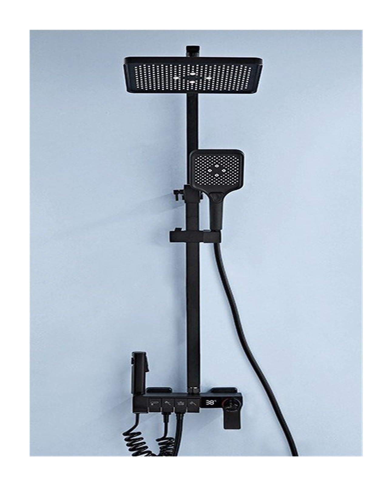 Rubinetto for Vasca da Bagno con Display Digitale for Montaggio a Parete, Doccia termostatico Freddo Caldo, Set Doccia a Pioggia con Pulsante Piano Quadrato(Black Thermostatic)