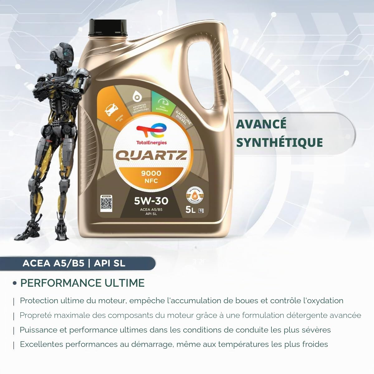Total Huile de lubrification moteur Total Quartz 9000 NFC 5W-30 5 Litres