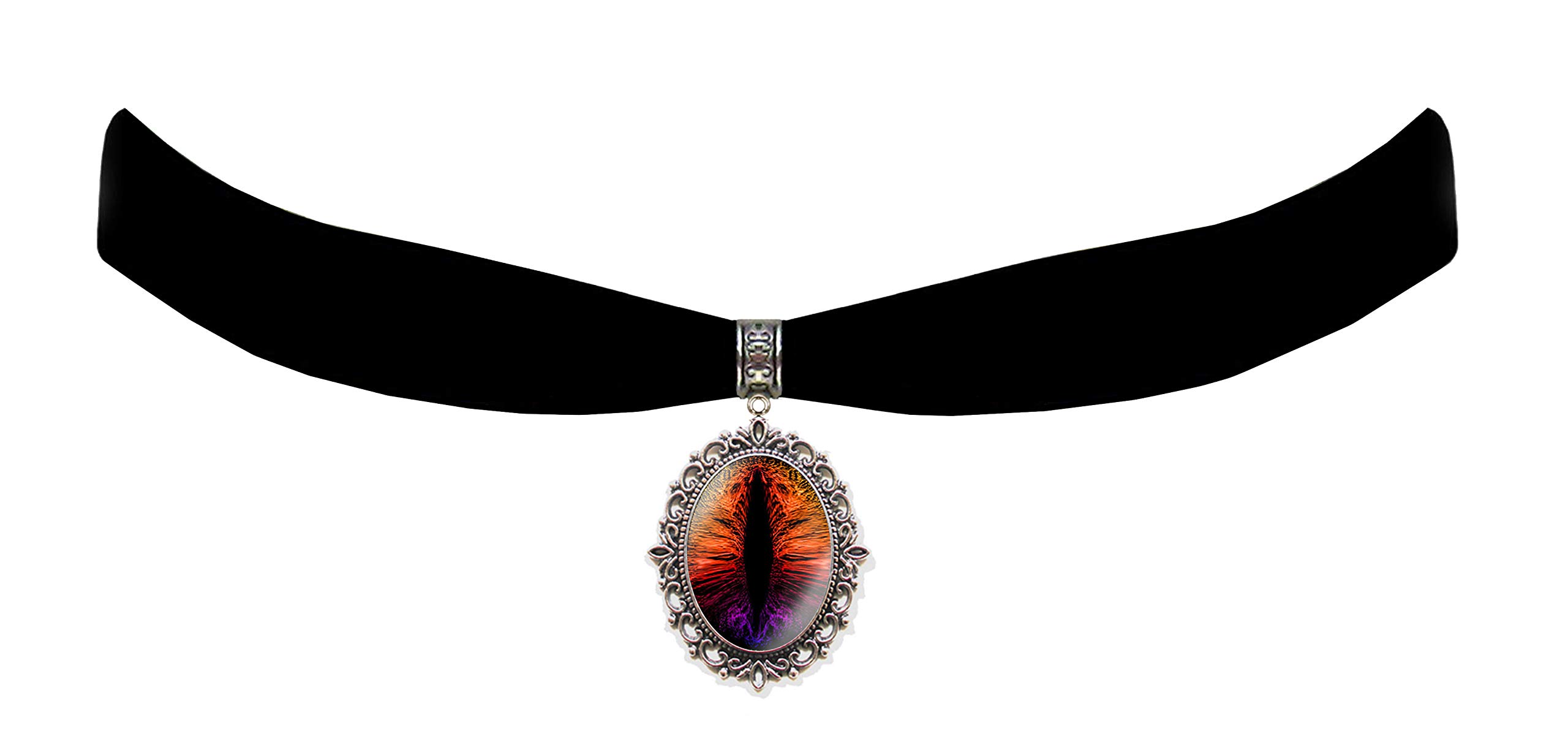 Victorian Vault Black Velvet Dragon Cat Eye Choker Steampunk Gothic Pendant Necklace
