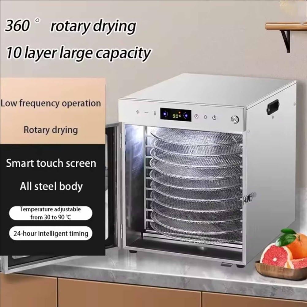 800 W Temperatura Ajustable deshidratador de Acero Inoxidable 10 Capas de rotación casa secador de Aire de Fruta Equipado con Luces led fácil de Limpiar